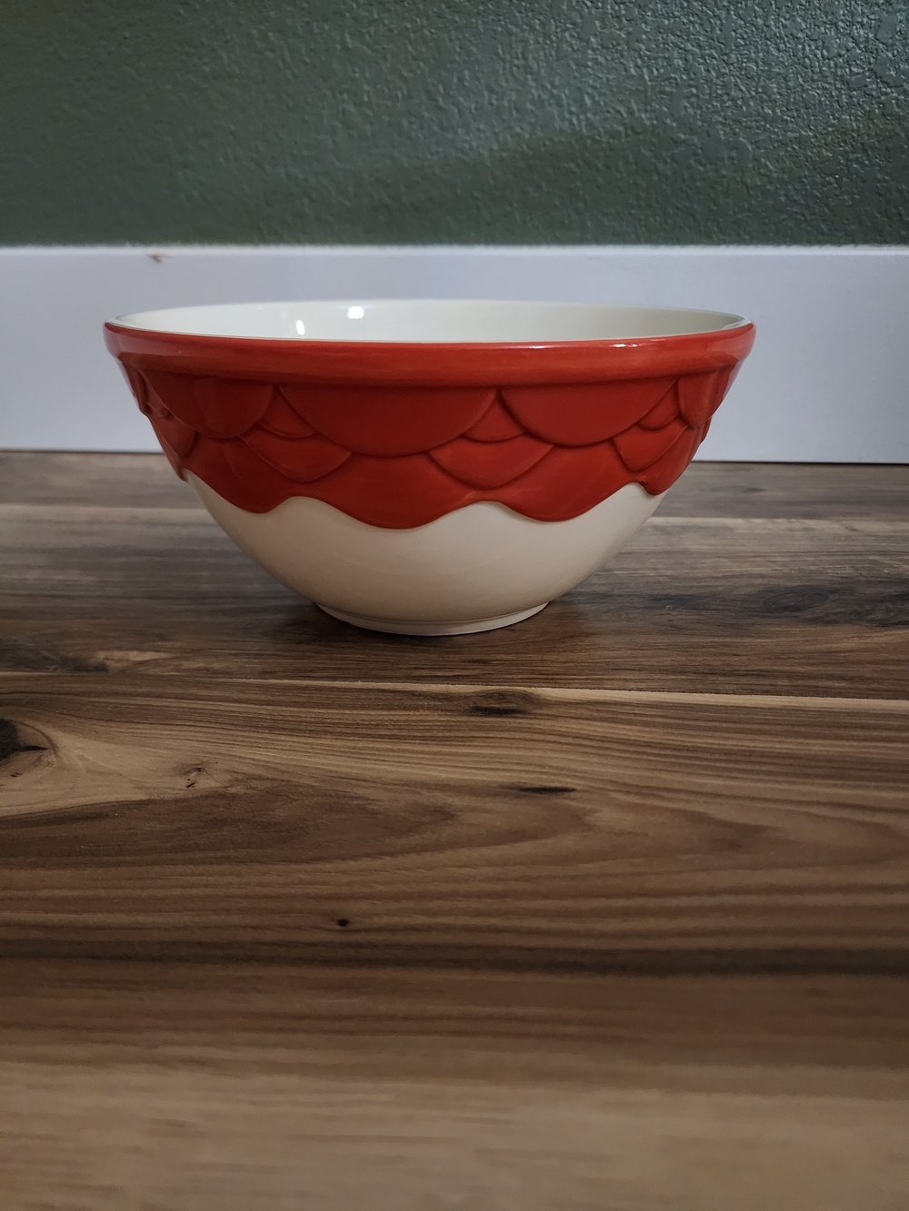Vintage Treasure Craft Seville Red Cream Ceramic Mixing Bowl USA 8 Inch